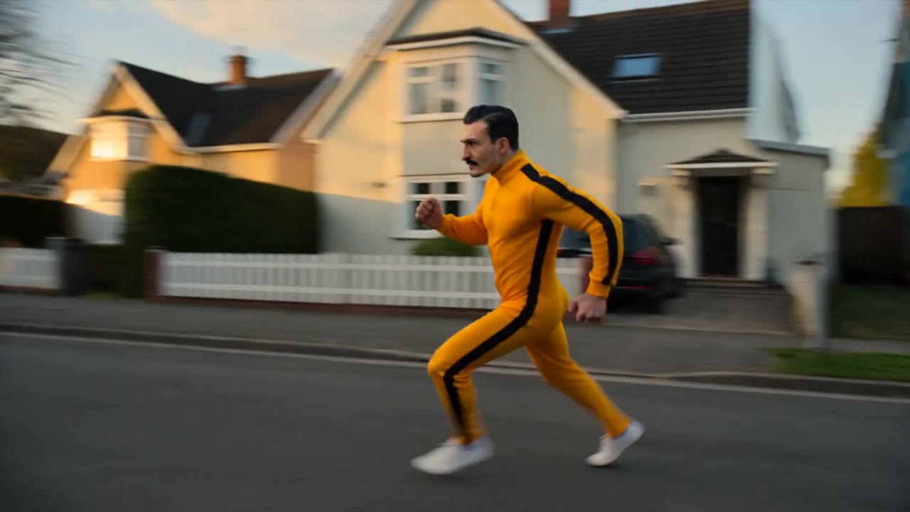 Murat gör en volt i gul overall